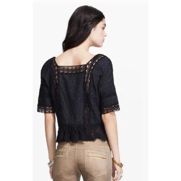 Free People black crochet lace peasant blouse - Picture 7 of 7